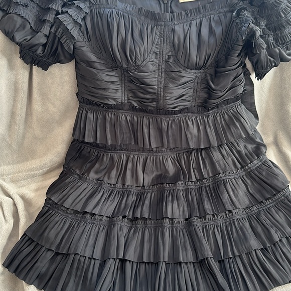 ULLA JOHNSON Lucette ruffled gathered satin mini dress - Picture 3 of 5